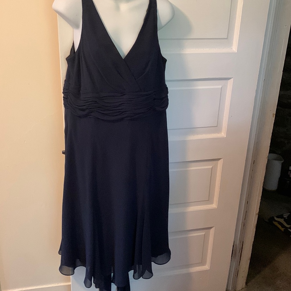 Chaps evening dress navy blue w chiffon, size 14, lined
